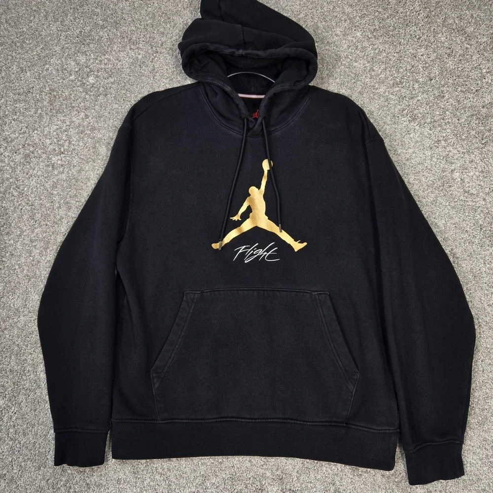 Air Jordan Hoodie Mens Medium Black Jumpman Gold Flight Logo fleece